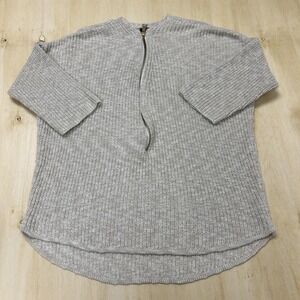 ABS Sweater Womens XXL Beige Crew Neck 1/2 Zip Tunic Chunky-Knit 3/4 Sleeve